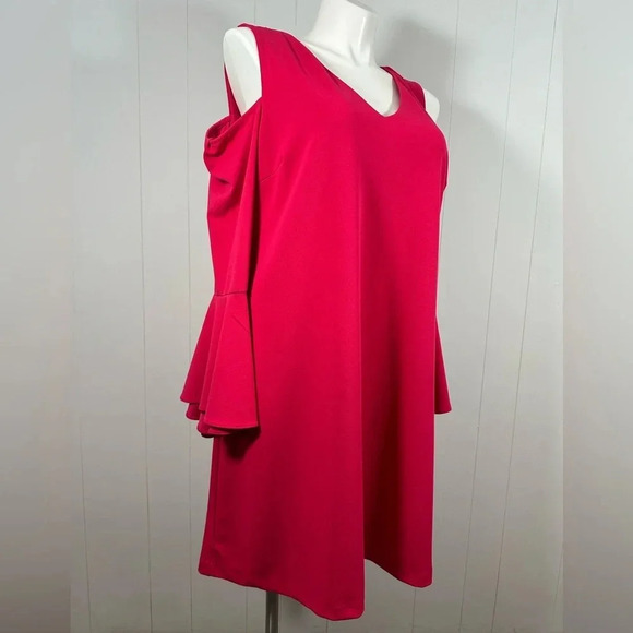 Lane Bryant A-Line Bell Sleeve Mini Skater Fuchsia Pink Dress Sz 16 - Picture 4 of 14